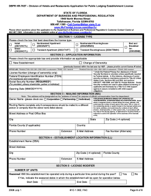 Florida Public Lodging Establishment License Application
