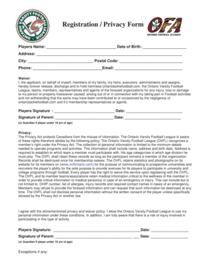 Ontario Varsity Football League Registration Form