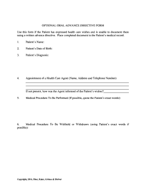 Oral Advance Directive Form
