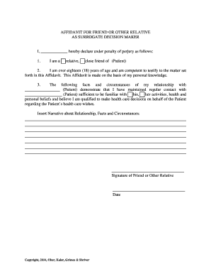 Affidavit for Surrogate Decision Maker