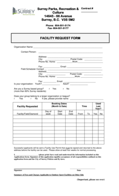 Surrey Facility Request Form