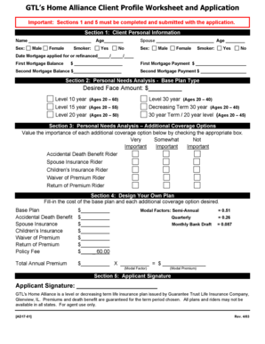 GTL's Home Alliance Life Insurance Application