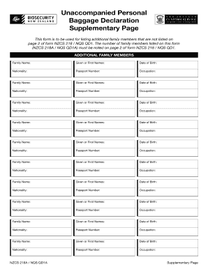 Unaccompanied Baggage Declaration Supplementary Page