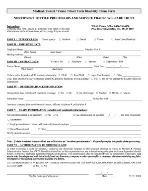 Medical/Dental/Vision/Short Term Disability Claim Form