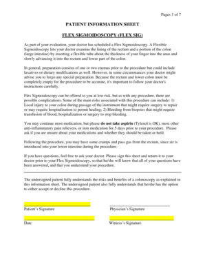 Patient Information Sheet for Flex Sigmoidoscopy