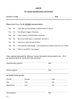 Flu Vaccine Questionnaire and Consent