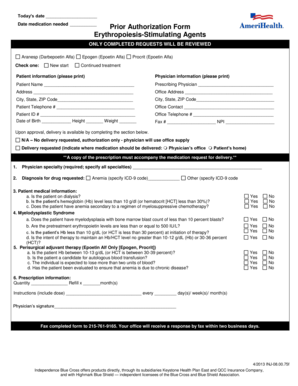 Prior Authorization Form for Erythropoiesis-Stimulating Agents