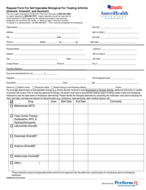 Request Form For Self Injectable Biological For Treating Arthritis