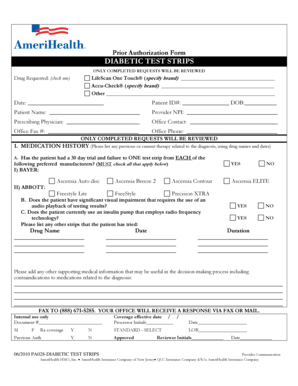 Diabetic Test Strips Prior Authorization Form