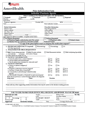 Prior Authorization Form for Arthritis/Psoriasis Agents