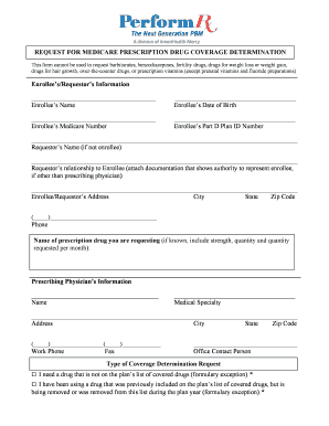 Request for Medicare Prescription Drug Coverage Determination - PerformRx - Next Generation PBM. Prior Auth Form