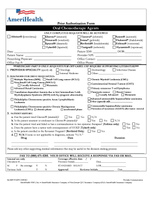 Prior Authorization Form for Oral Chemotherapy Agents