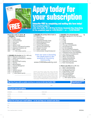 LCGC Asia Pacific Subscription Form