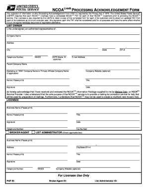 NCOALink Processing Acknowledgement Form