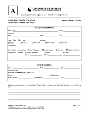 Patient Registration Form for Traditional Chinese Therapies