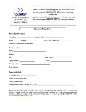 Sheraton Bloomington Hotel Reservation Request Form