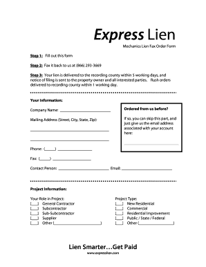 Mechanics Lien Fax Order Form