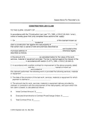 Construction Lien Claim Form