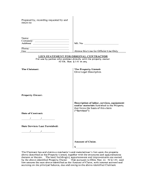 Lien Statement for Original Contractor