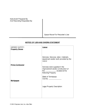 Tennessee Notice of Lien and Sworn Statement