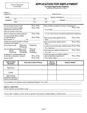 Western Integrated Technologies Employment Application