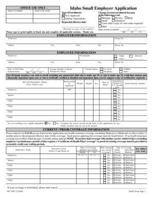 Idaho Small Employer Health Insurance Application