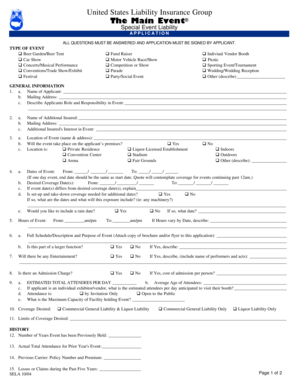 Special Event Liability Insurance Application