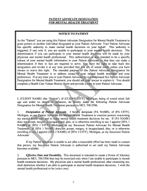 Patient Advocate Designation for Mental Health Treatment