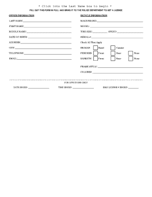 Bicycle License Application Form
