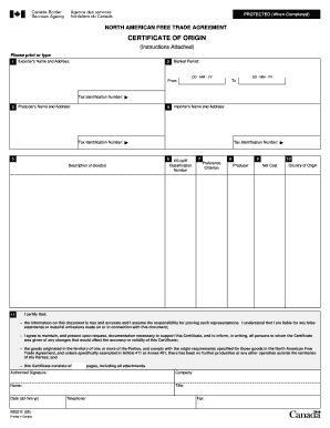 North American Free Trade Agreement Certificate of Origin