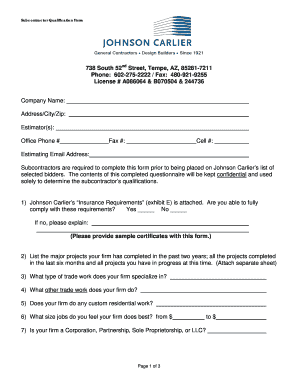 Subcontractor Qualification Form