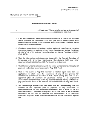 Affidavit philippines - affidavit of undertaking pag ibig sample