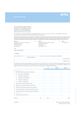 Mittal Steel Proxy Form