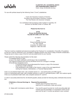 Unum Life Accidental Death and Dismemberment Claim Form