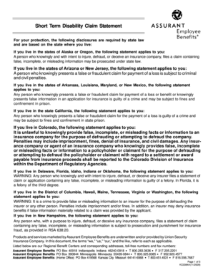 Short Term Disability Claim Statement