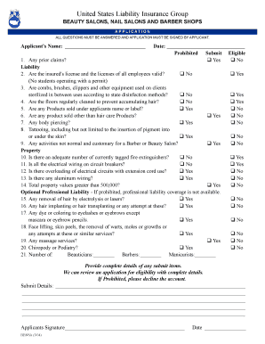 Beauty Salon Liability Insurance Application