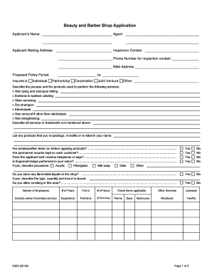 Beauty and Barber Shop Insurance Application