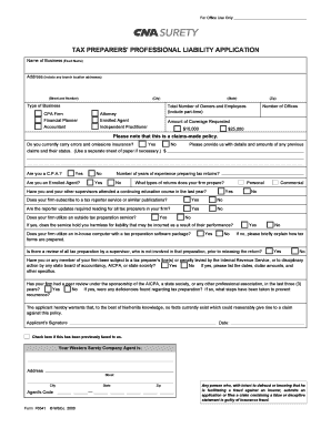 Tax Preparers Professional Liability Application