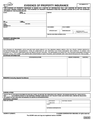 Evidence of Property Insurance