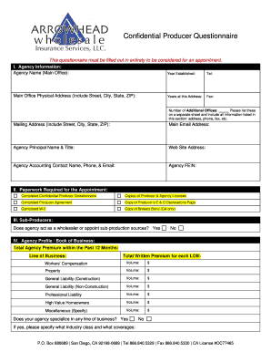 Confidential Producer Questionnaire