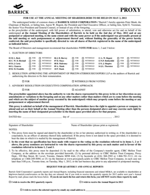 Barrick Gold Corporation Proxy Form