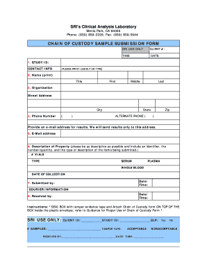 Chain of Custody Sample Submission Form