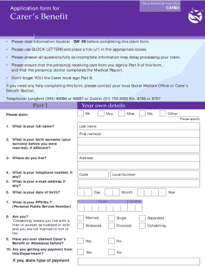 Carer’s Benefit Application Form