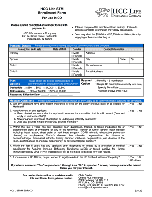 HCC Life Insurance Enrollment Form