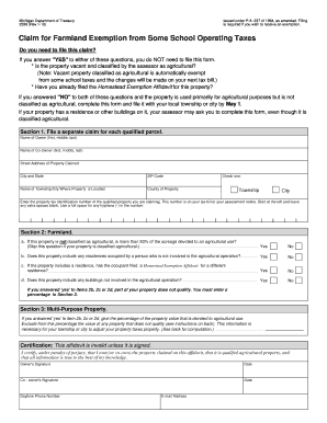 Michigan Farmland Exemption Claim Form