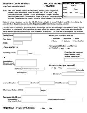 Student Legal Service Case Intake Form