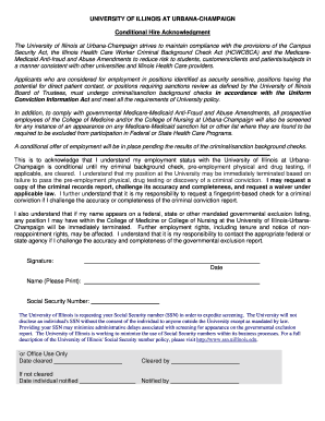 University of Illinois Conditional Hire Acknowledgment