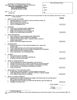Geriatric Assessment Center Scale for Instrumental Activities of Daily Living