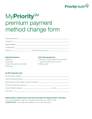 Priority Health Premium Payment Method Change Form