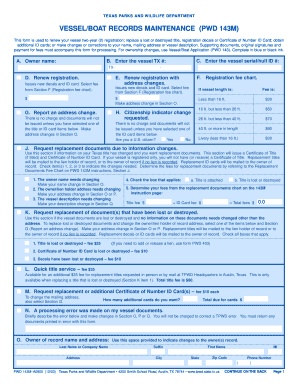 Texas Vessel Records Maintenance Form